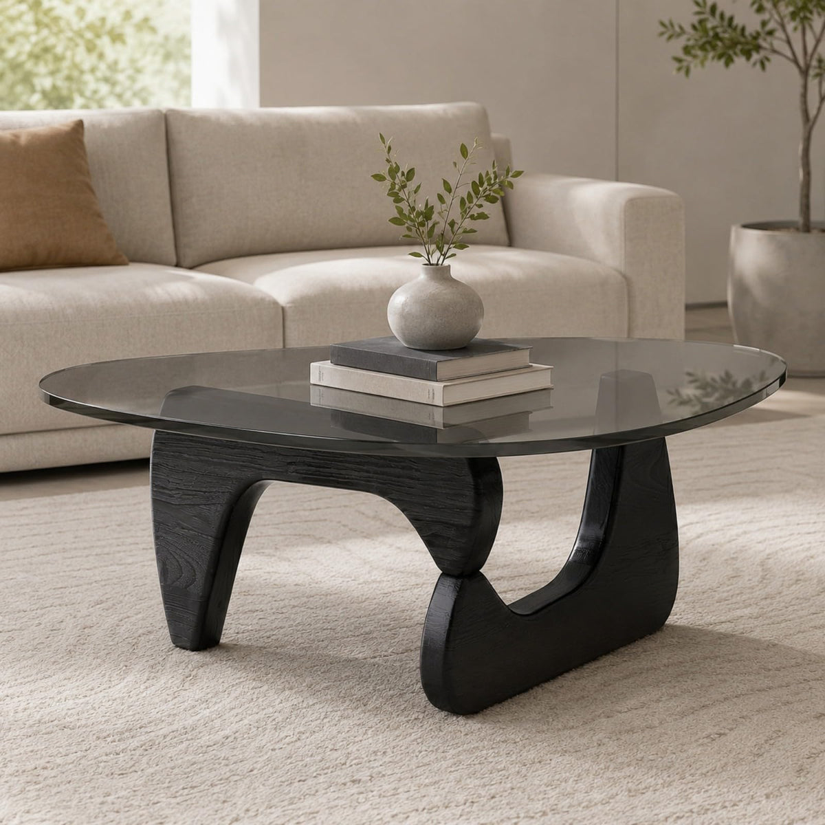 Glass Coffee Table with Wood Grain Base Z983