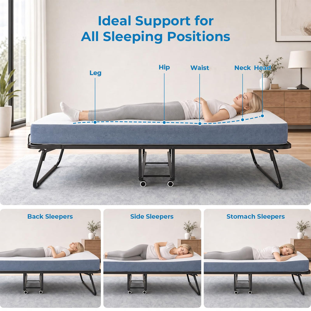 Folding Bed with 5" Foam Mattress Queen Size Metal Frame I22652