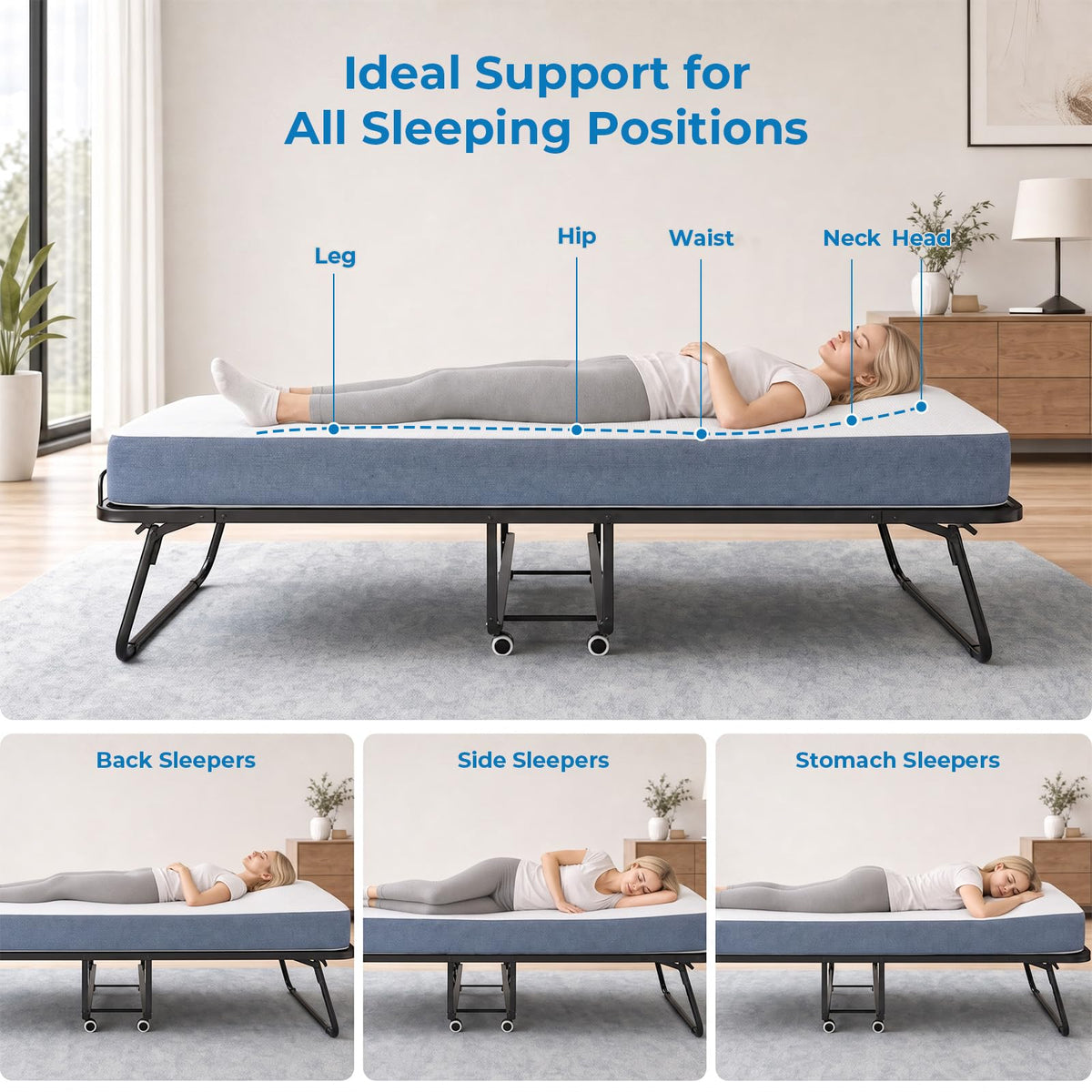 Folding Bed with 5" Foam Mattress Queen Size Metal Frame I22652
