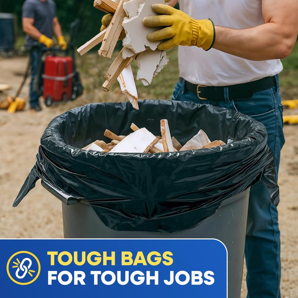 Black 42 Gallon 3 Mil Plastic Contractor Bags Pack of 20 W113
