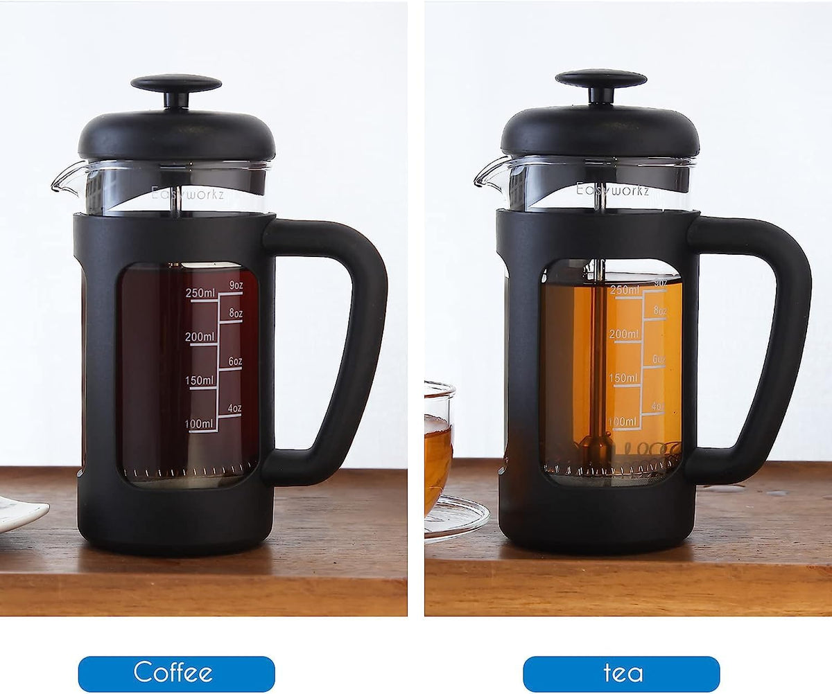 French Press 12 oz, Stainless Steel Double-Wall Espresso Cups 5 oz Set of 2 D2185