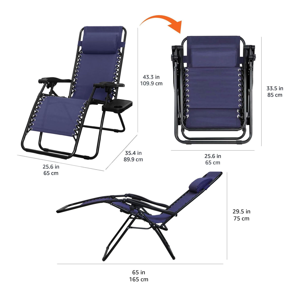 Blue Set of 2 Adjustable Zero Gravity Lounge Chair with Cup Holder Q724666