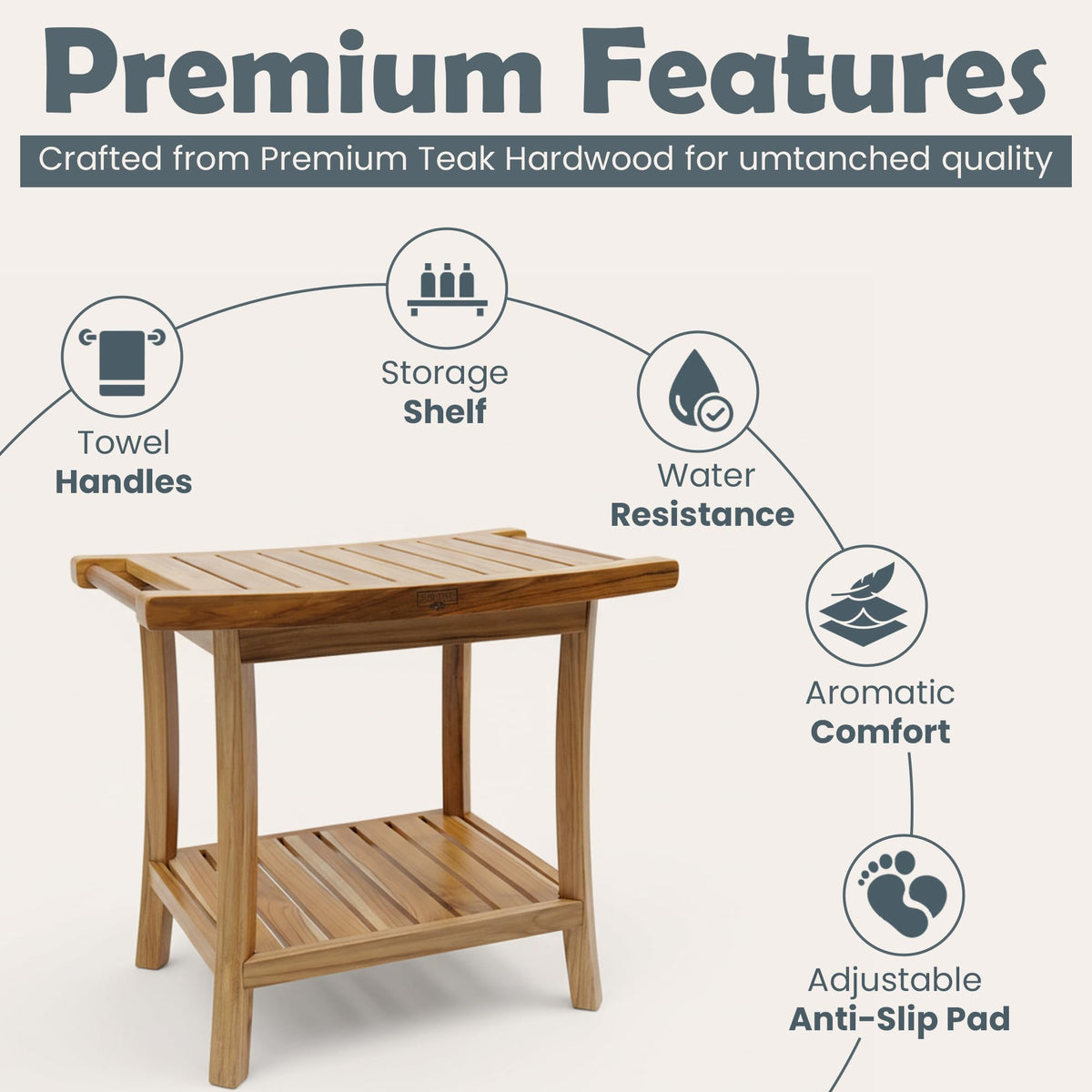 22-Inch Teak Shower Bench with Storage Shelf X382593