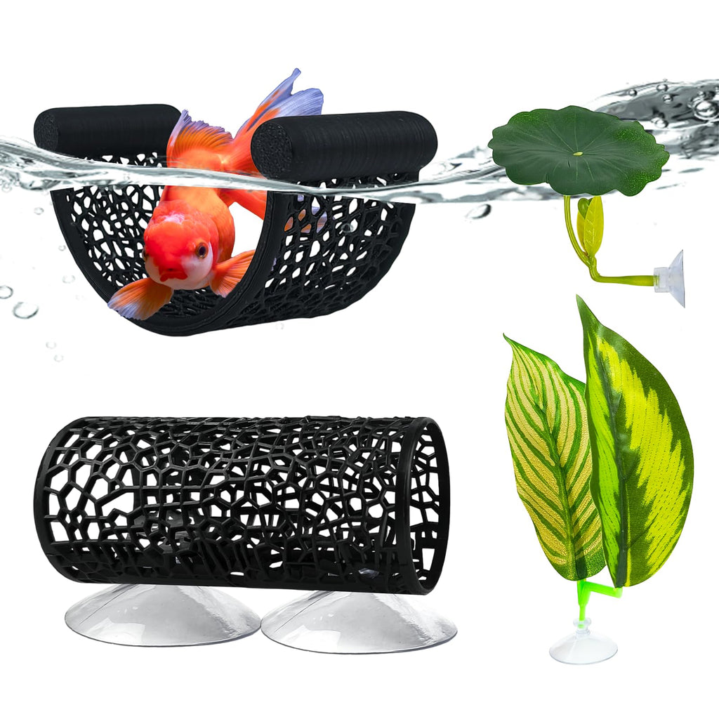 Betta Hammock Set, Fish Tank Decor, Fish Hammock & Hide Tunnel Betta Leaf Pad G168