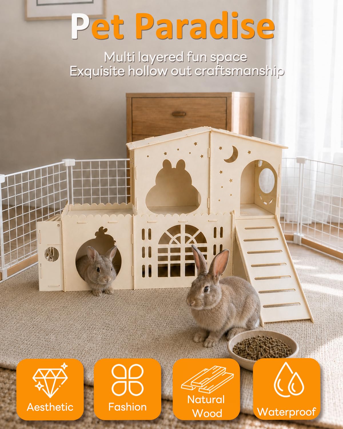 2-Story Wooden Rabbit House J454