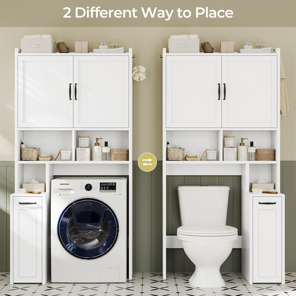 White Over The Toilet Storage Cabinet with Adjustable Shelf O98763