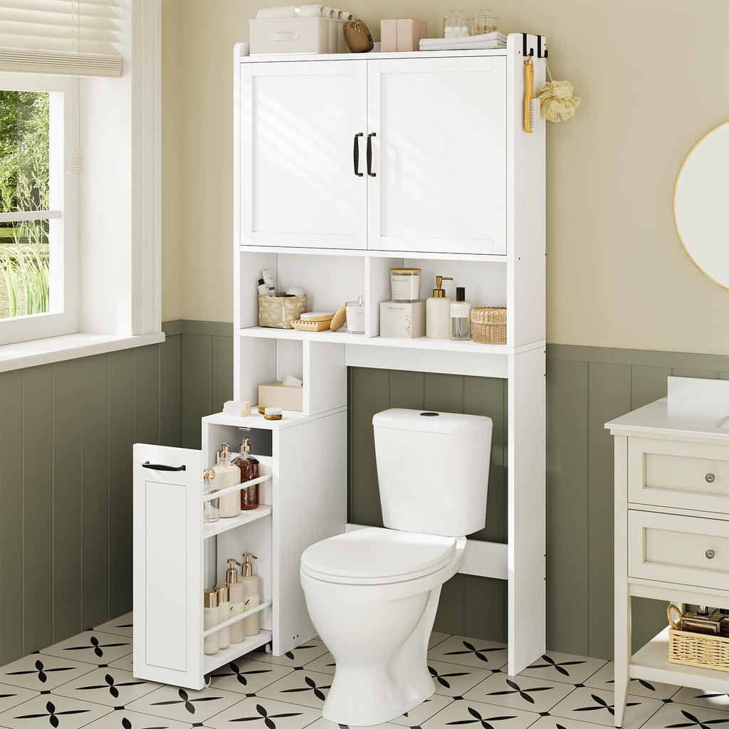 White Over The Toilet Storage Cabinet with Adjustable Shelf O98763