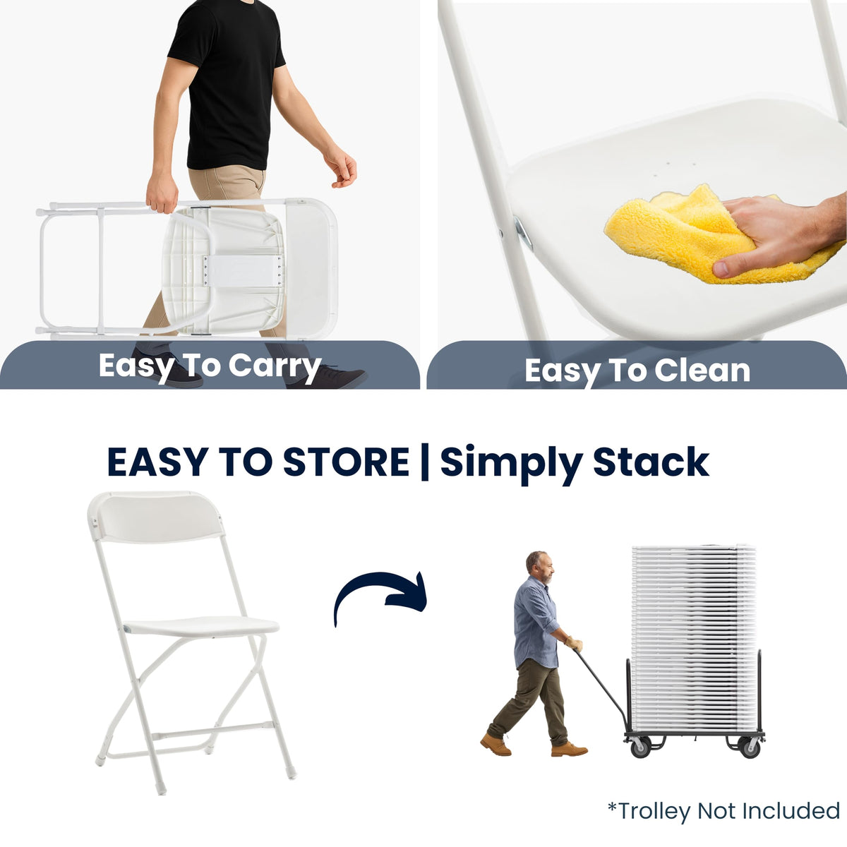 White Plastic Folding Chairs Set of 10 Steel Frame S8121
