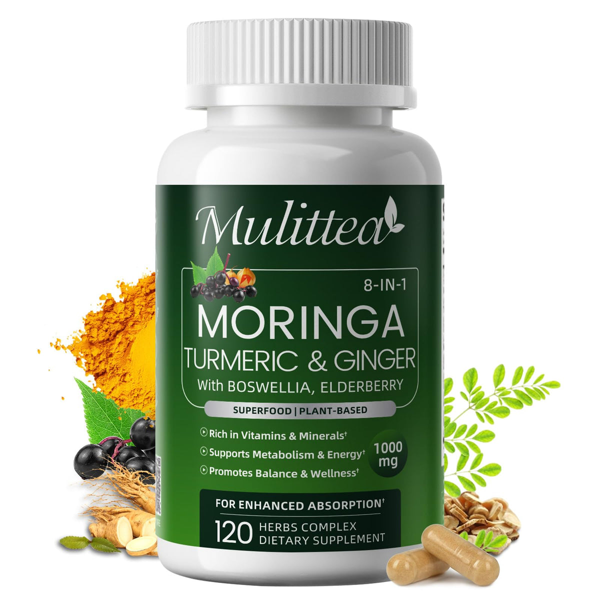 Moringa Capsules 1000mg with Ashwagandha & Turmeric E503716
