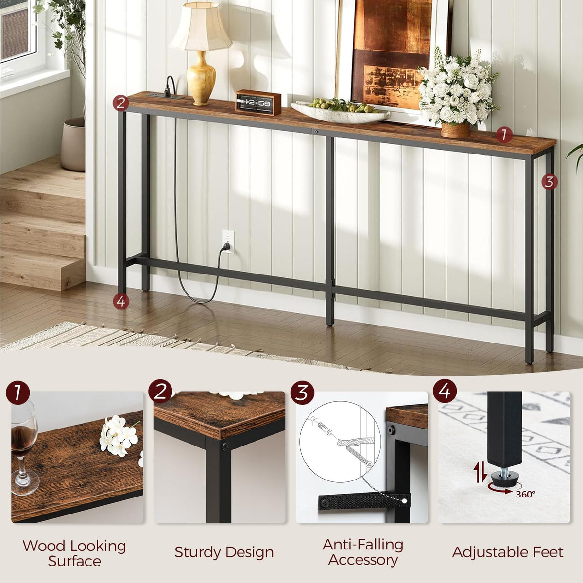 70.9" Narrow Console Table with Power Outlet M59848