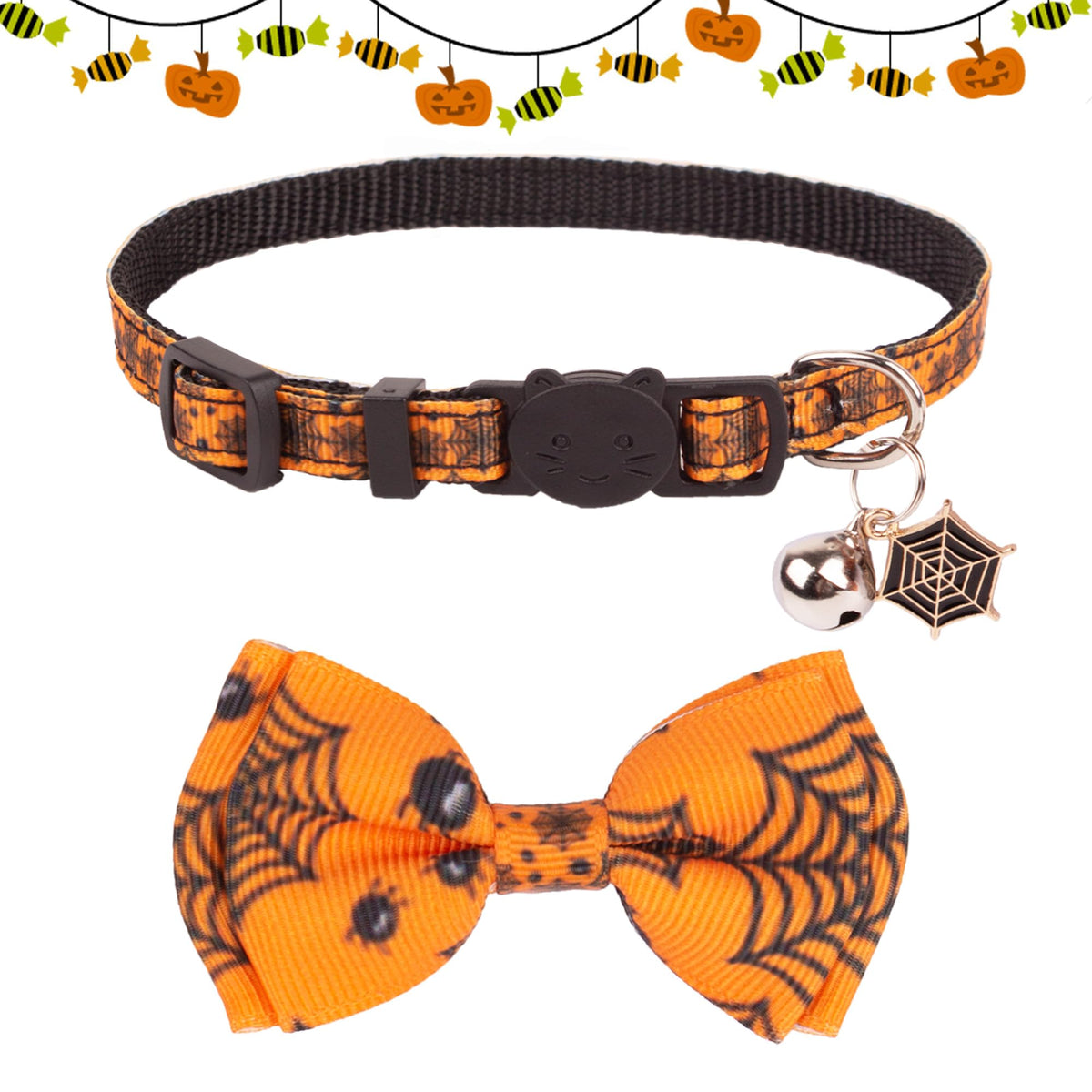 Halloween Cat Collar with Bow Bell H18038