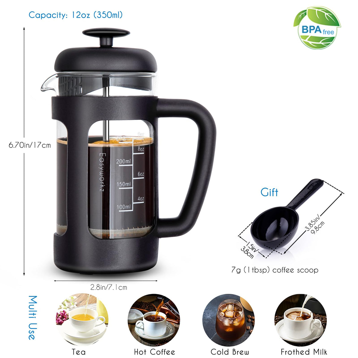 12 oz Stainless Steel French Press with Measuring Spoon Y279127