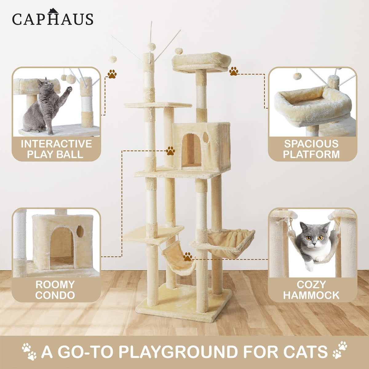 70-Inch Multi-Level Cat Tree with Hammock and Cat Cave A146