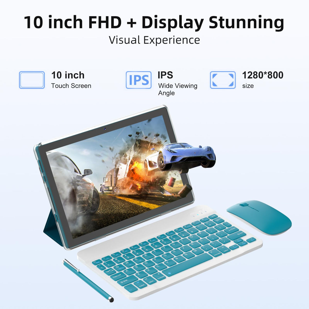 10 Inch Android Tablet with Keyboard Mouse Case Stylus X98060