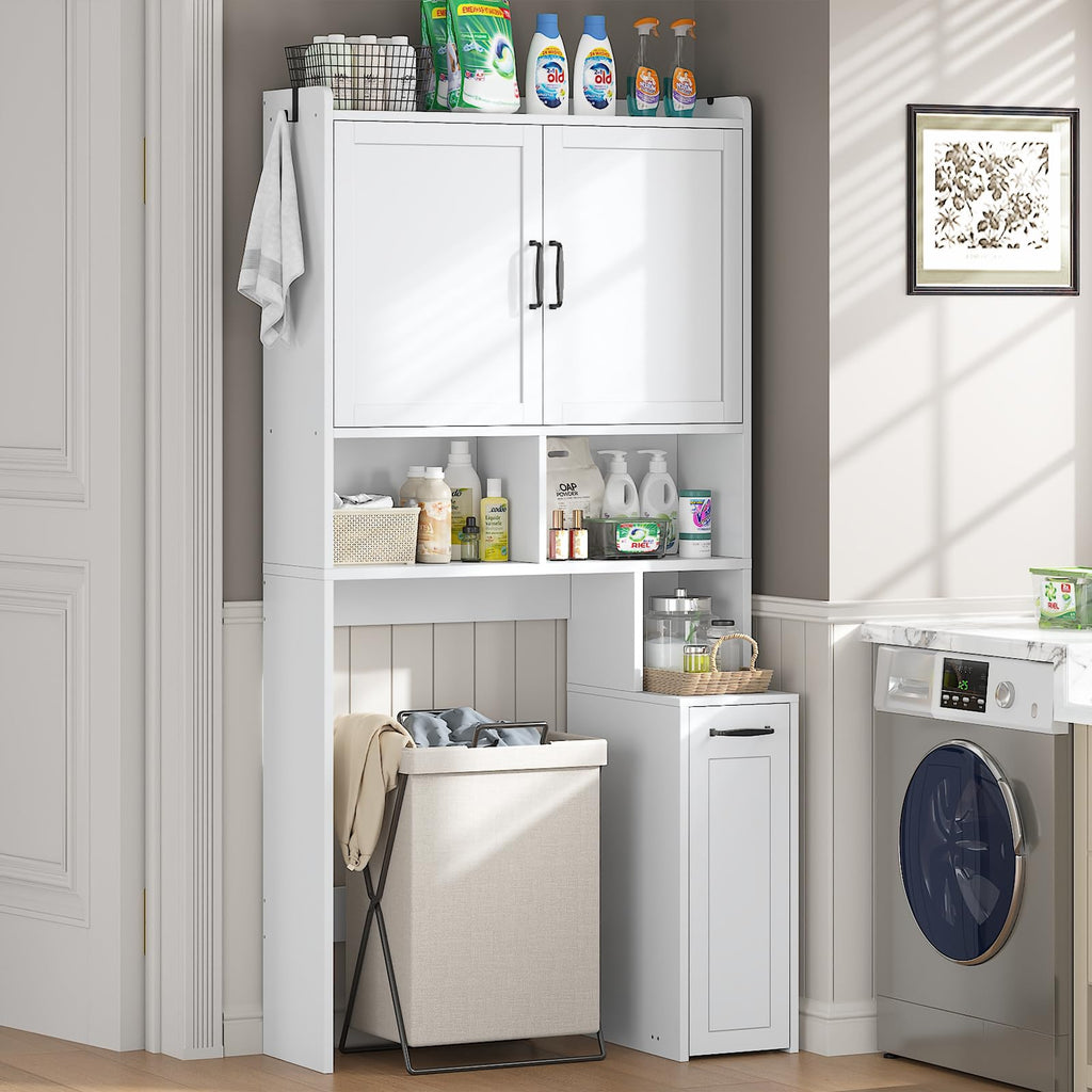 White Over The Toilet Storage Cabinet with Adjustable Shelf O98763