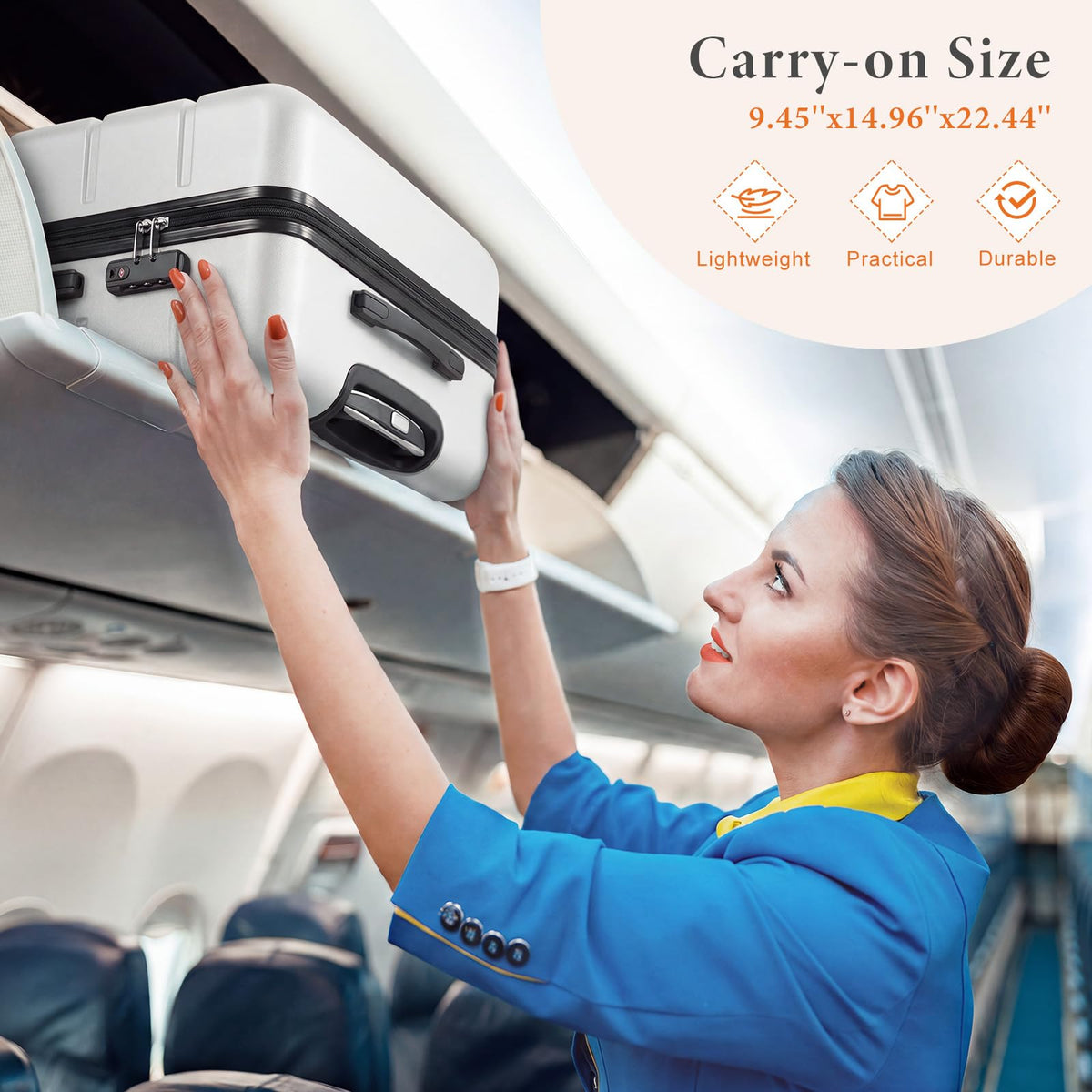 20 Inch White Hard Shell Carry on Luggage B922583