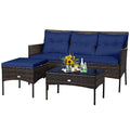 3 Pieces PE Rattan Wicker Patio Conversation Set with Cushions R5882