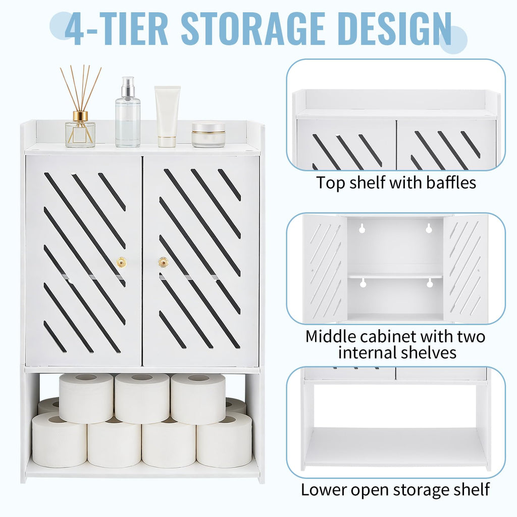 Wall Mounted 4-Tier White Bathroom Storage Cabinet with Door and Shelf Z4472
