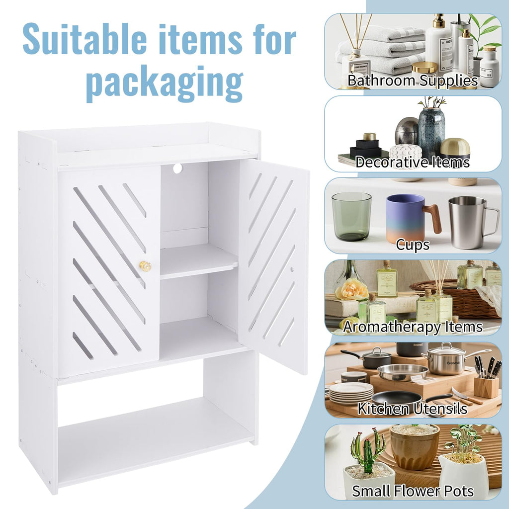 Wall Mounted 4-Tier White Bathroom Storage Cabinet with Door and Shelf Z4472