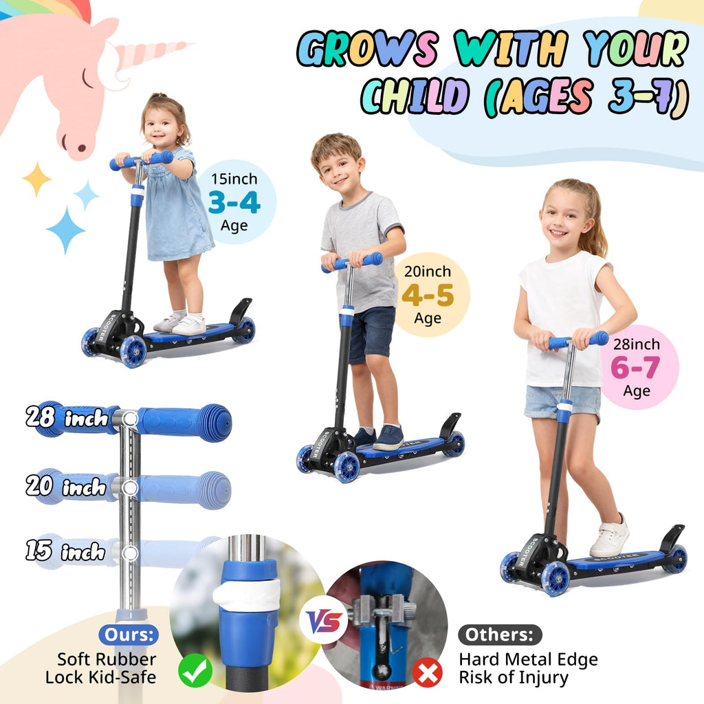 3 Wheel Kids Kick Scooter with Light-Up Wheels and Adjustable Handlebar A7652