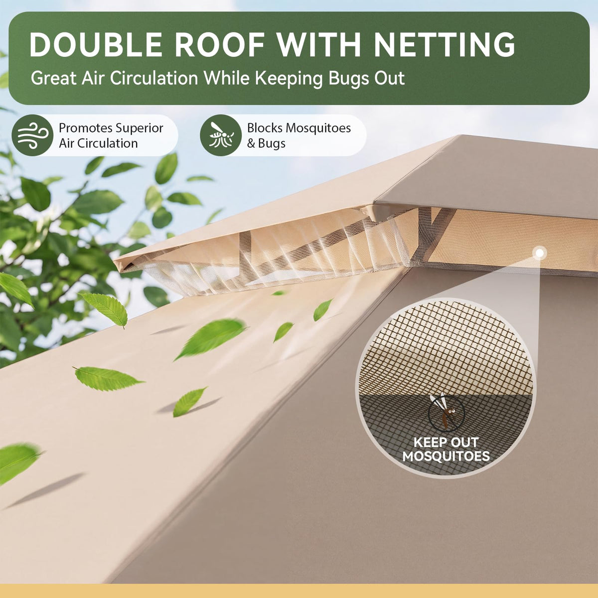 12'x10' Outdoor Gazebo with Curtain & Mosquito Netting, Beige N1048