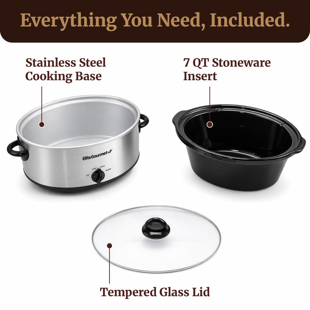 Dishwasher-Safe 7 Qt Stainless Steel Slow Cooker Pot H954