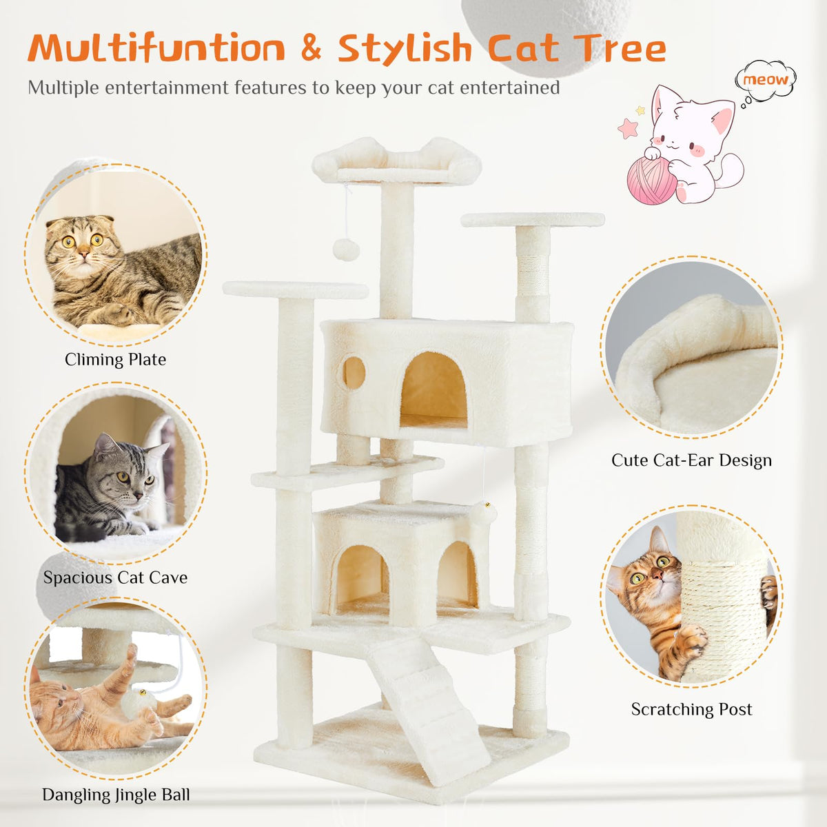 54-inch Cat Tree Tower with Scratching Posts C5837