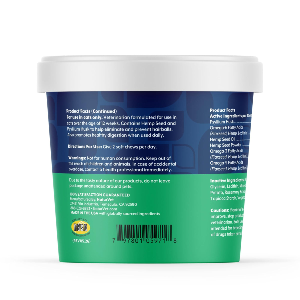 Hemp Hairball Aid Supplement for Cats 60 ct Soft Chews K152662