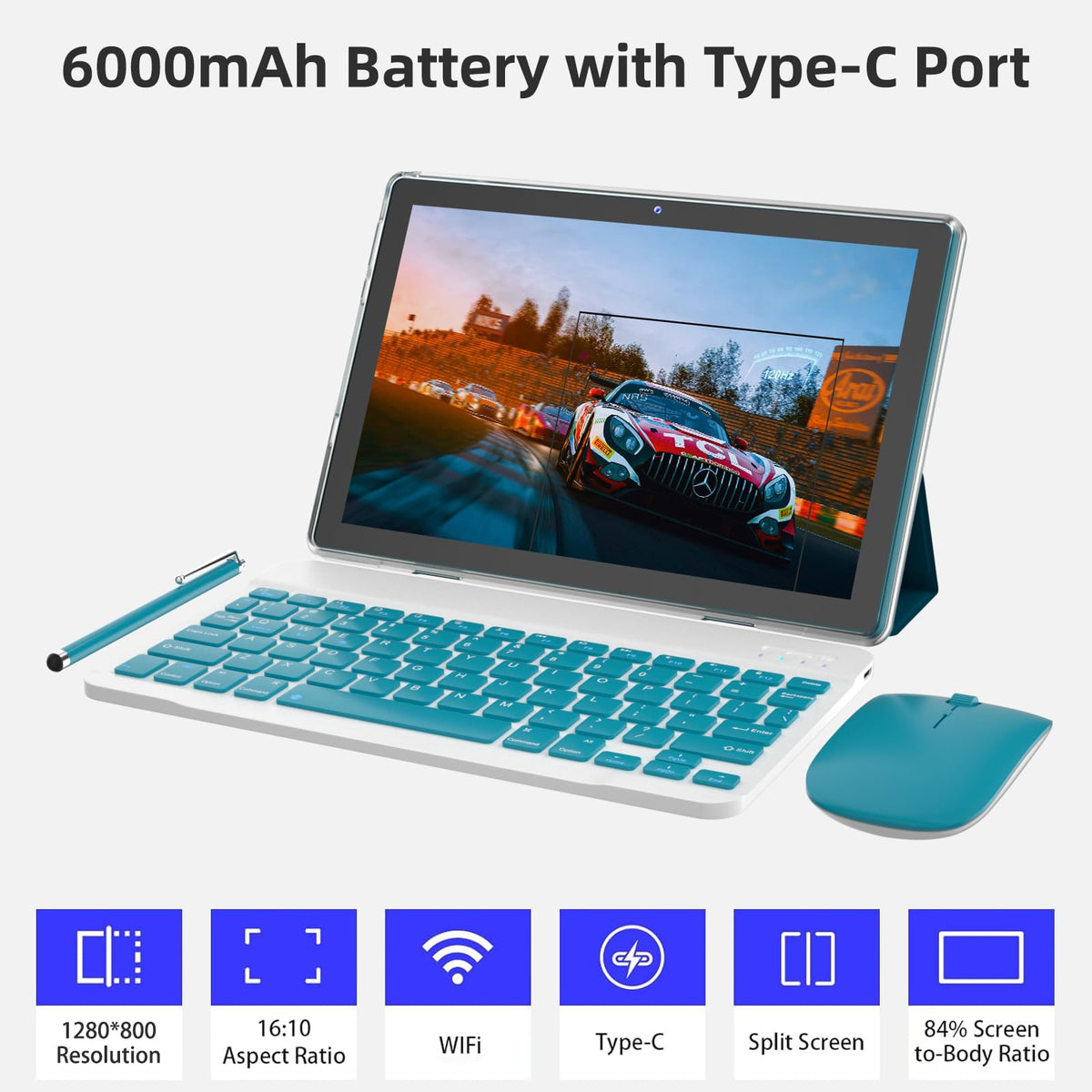 10 Inch Android Tablet with Keyboard Mouse Case Stylus X98060