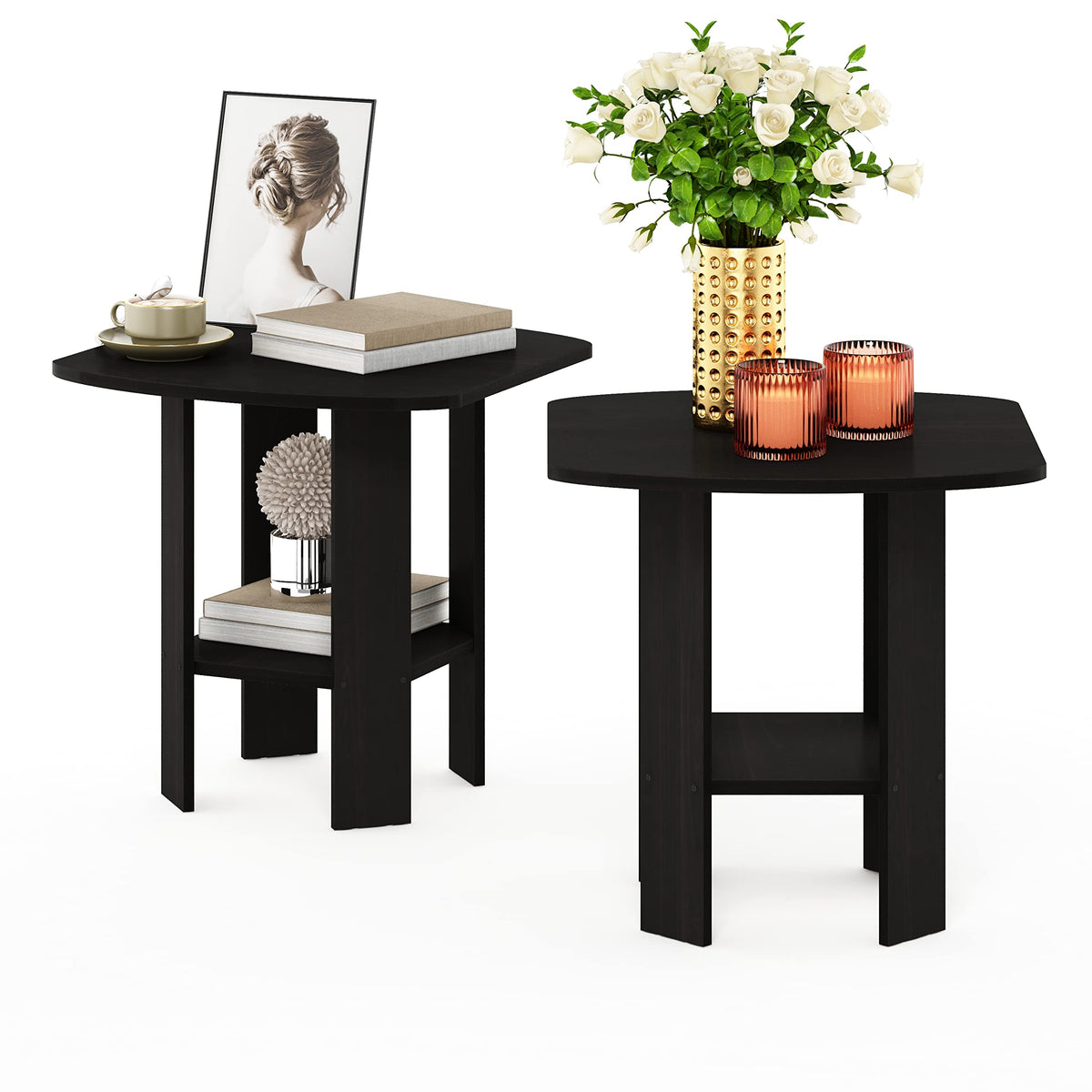Set of 2 Espresso 2-Tier Side Table Z323