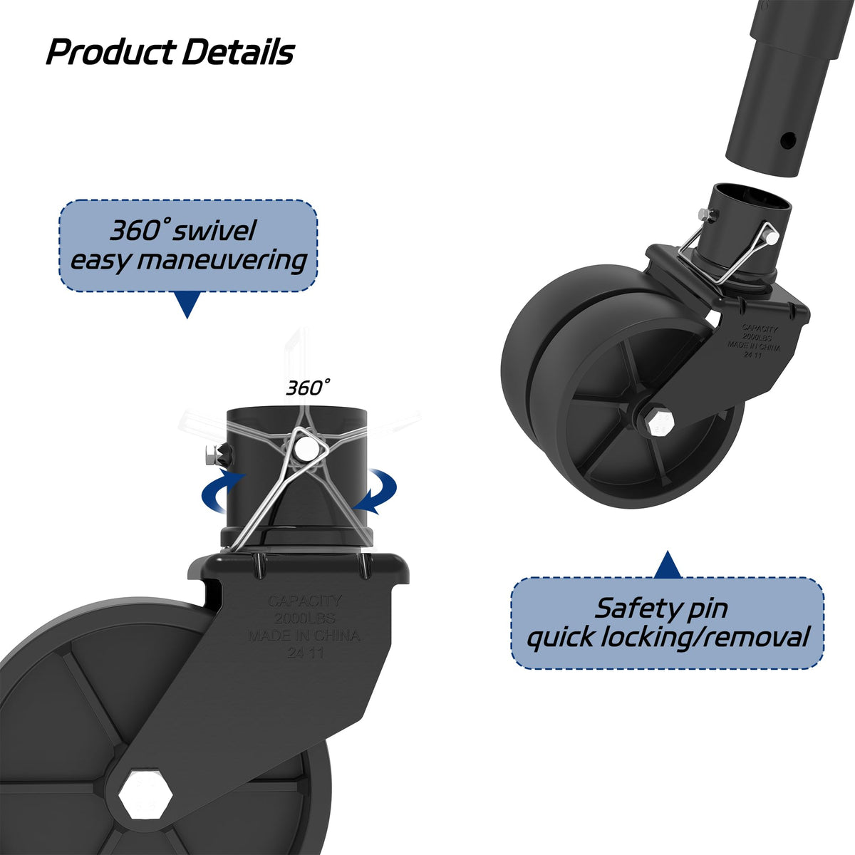Dual 6" Trailer Jack Swivel Caster Wheel L388