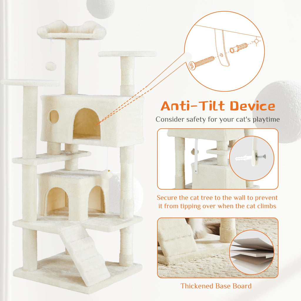 54-inch Cat Tree Tower with Scratching Posts C5837
