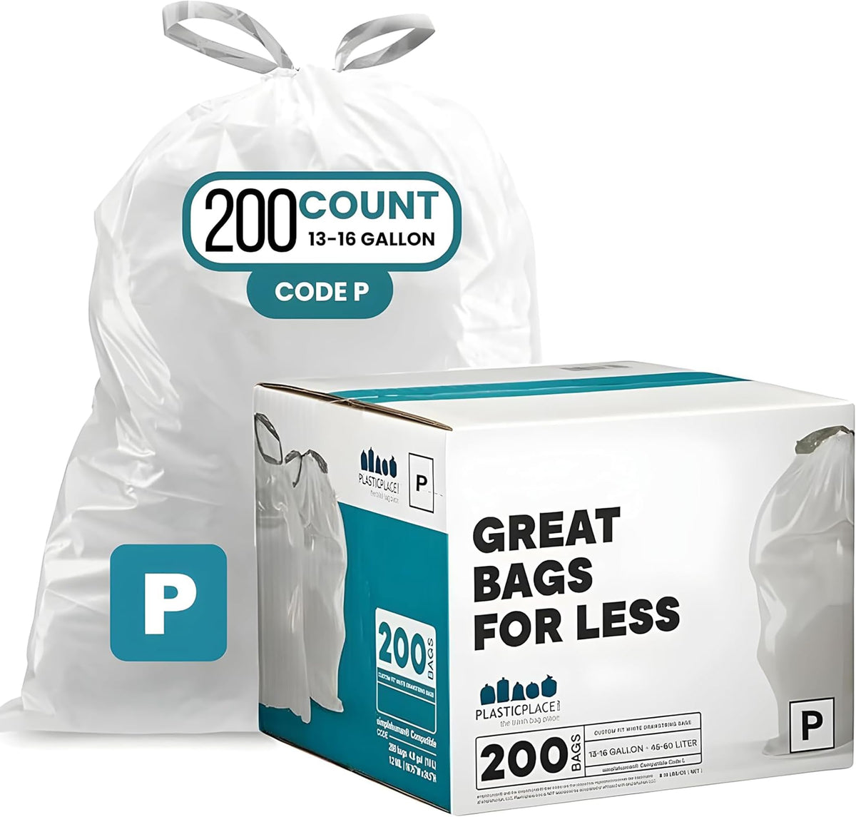 White Drawstring Trash Bags 13-16 Gallon 200 Count I4947