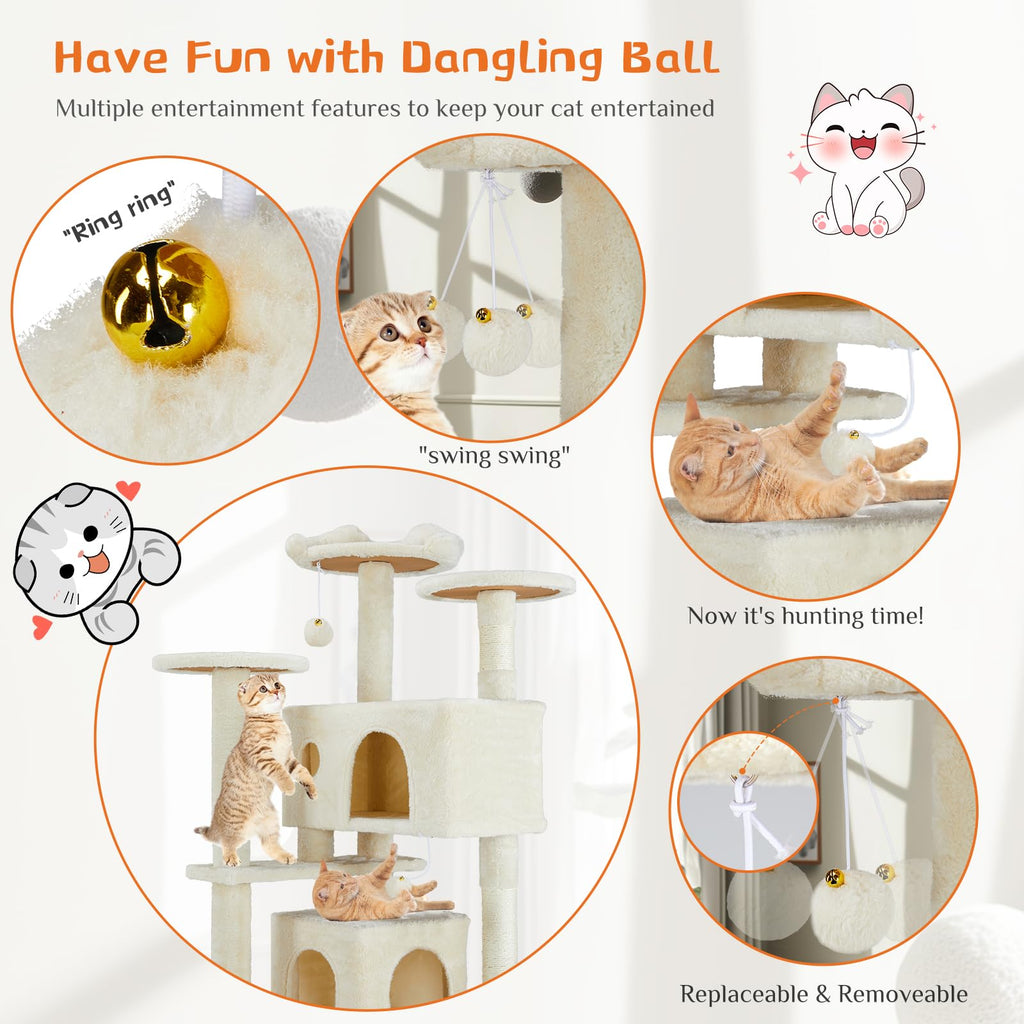 54-inch Cat Tree Tower with Scratching Posts C5837