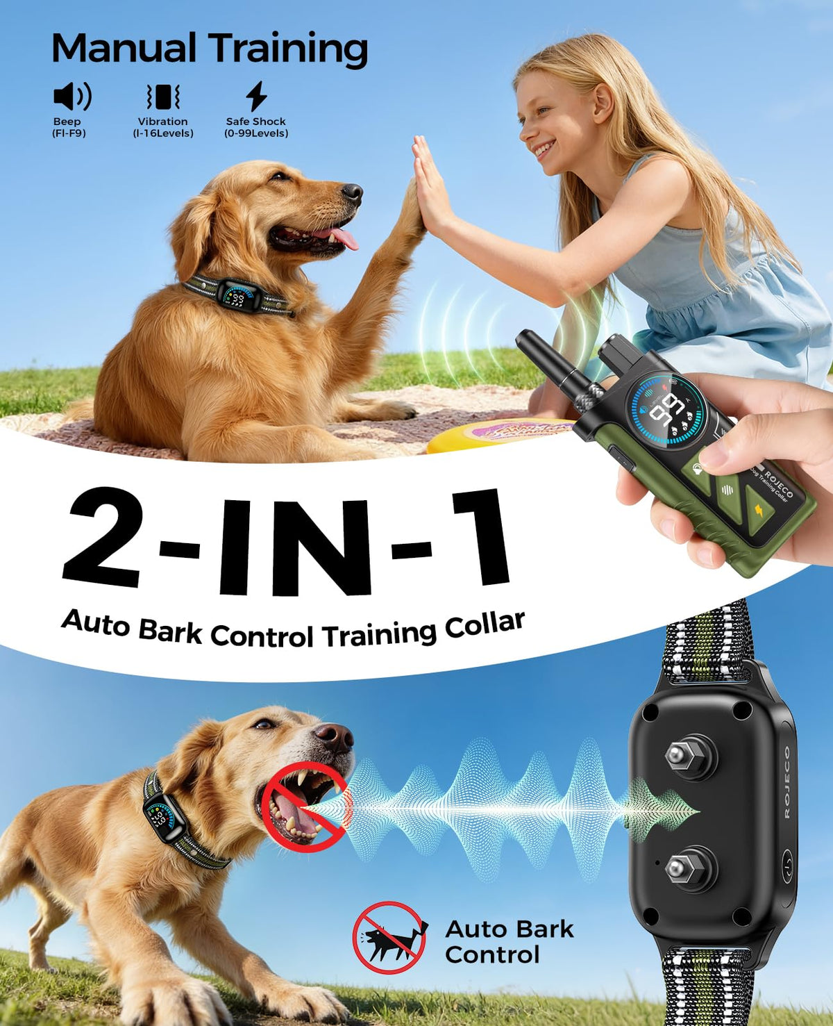 2-in-1 Dog Shock Collar & Bark Collar K1822