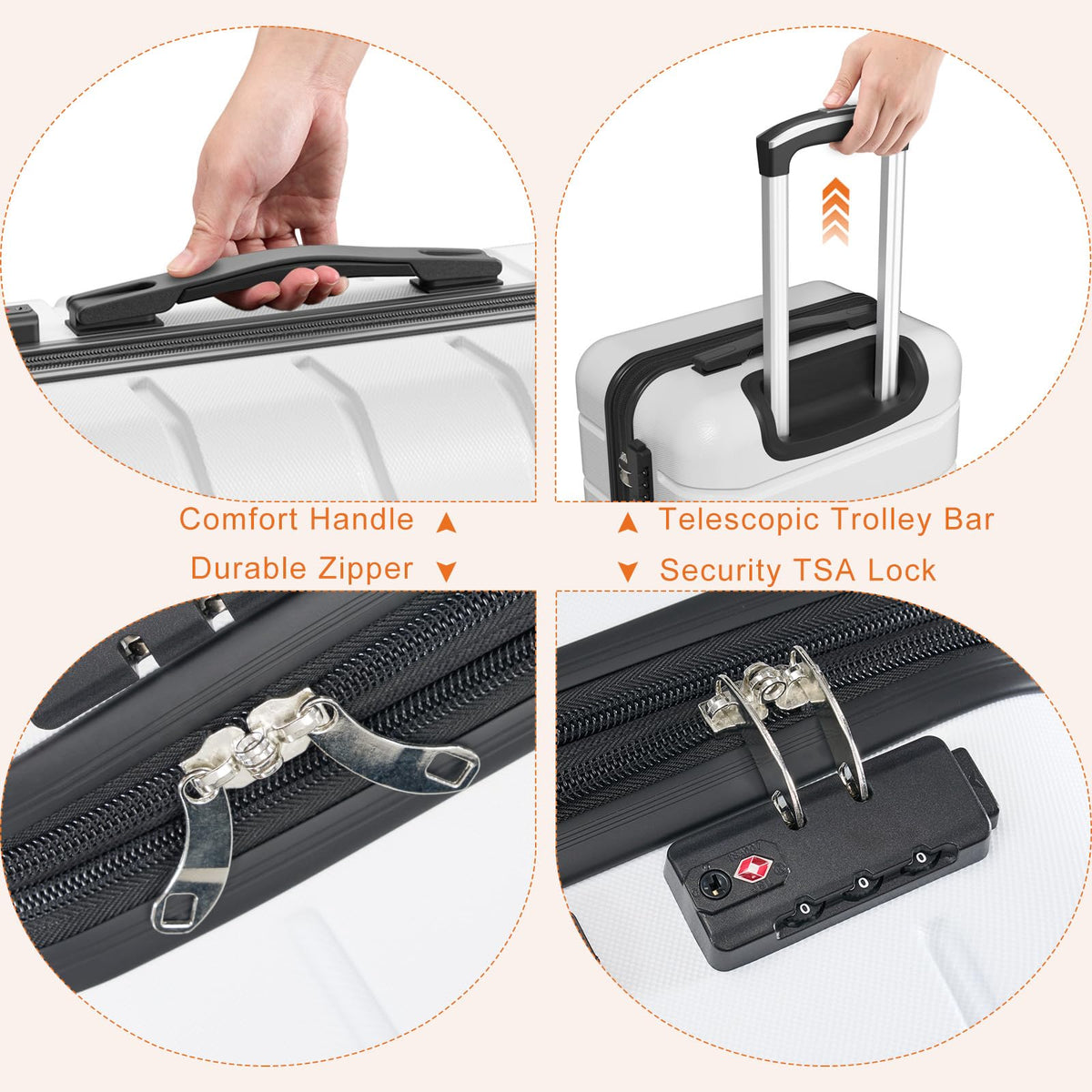 20 Inch White Hard Shell Carry on Luggage B922583