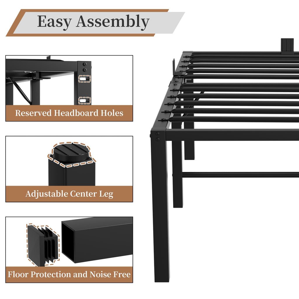 18 Inch Queen Size Black Metal Platform Bed Frame L582