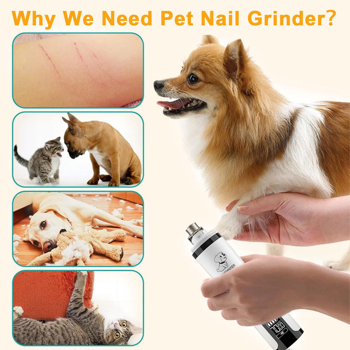 3-Speed Cordless Pet Nail Trimmer with 2 LED Light R9200