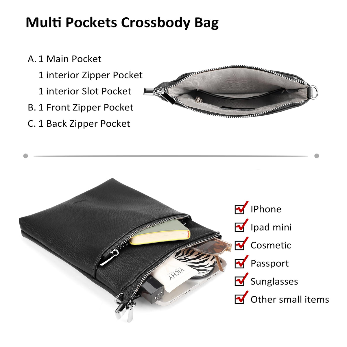 Genuine Leather Crossbody Purses with Adjustable Shoulder Strap P529420