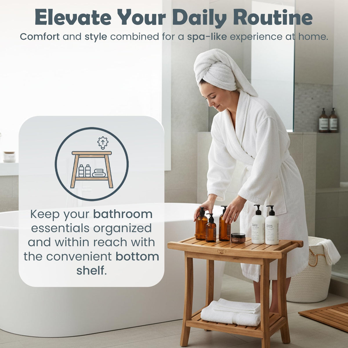 22-Inch Teak Shower Bench with Storage Shelf X382593