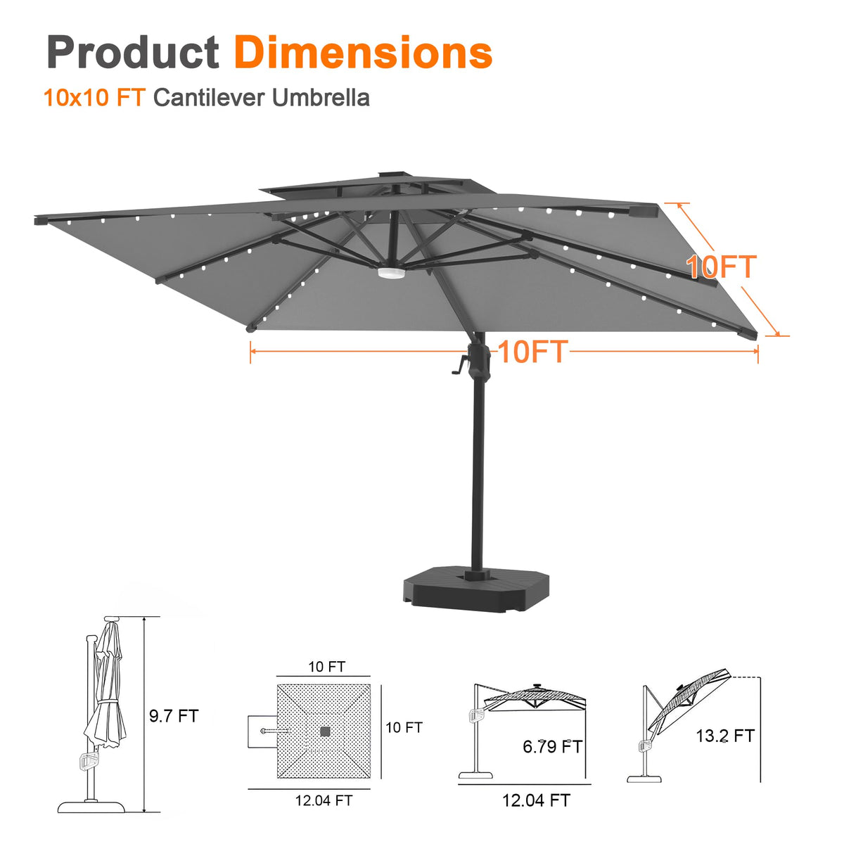 10' X 10' Cantilever Umbrella with LED Lights Z91460