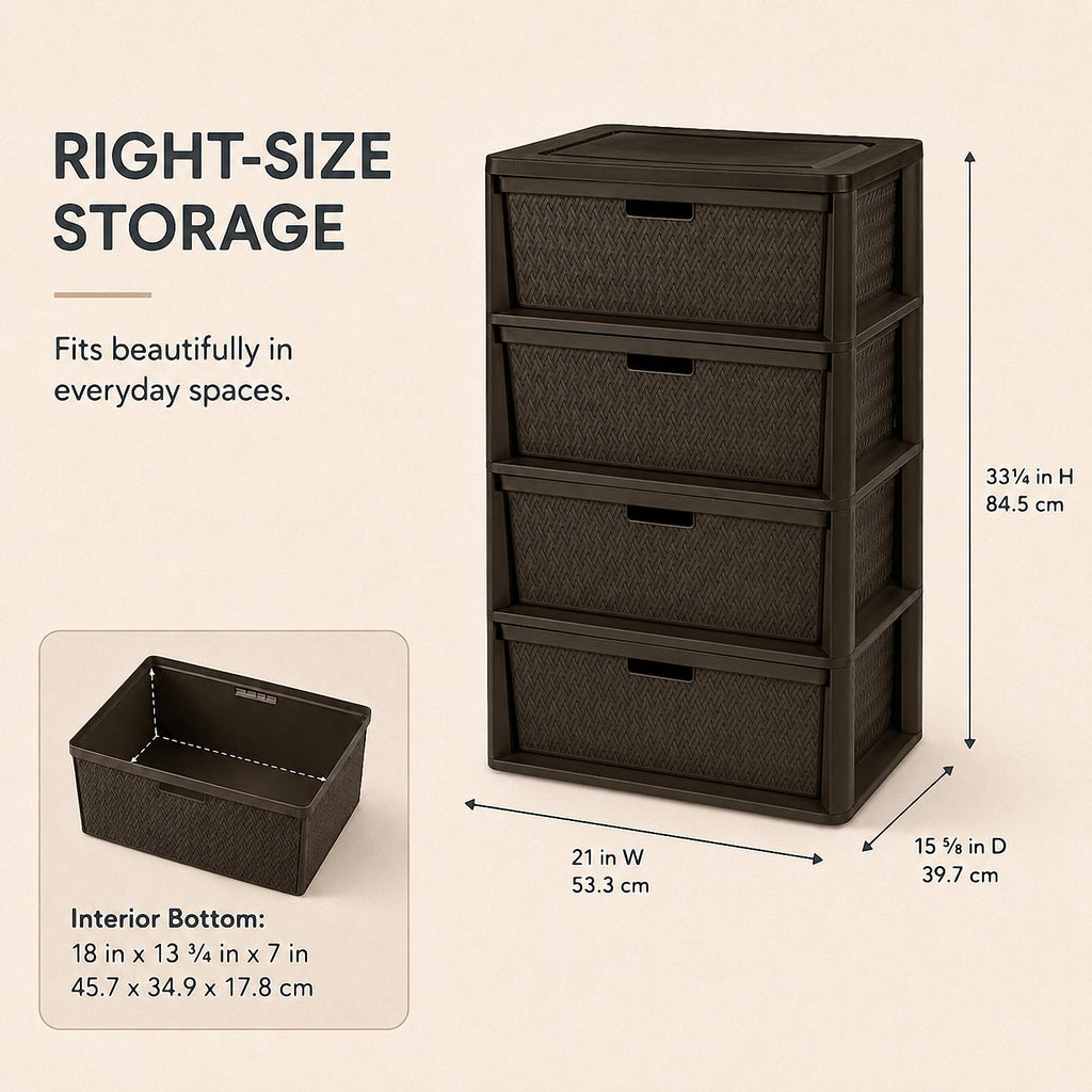 Brown 4-Drawer Plastic Storage Tower D6597