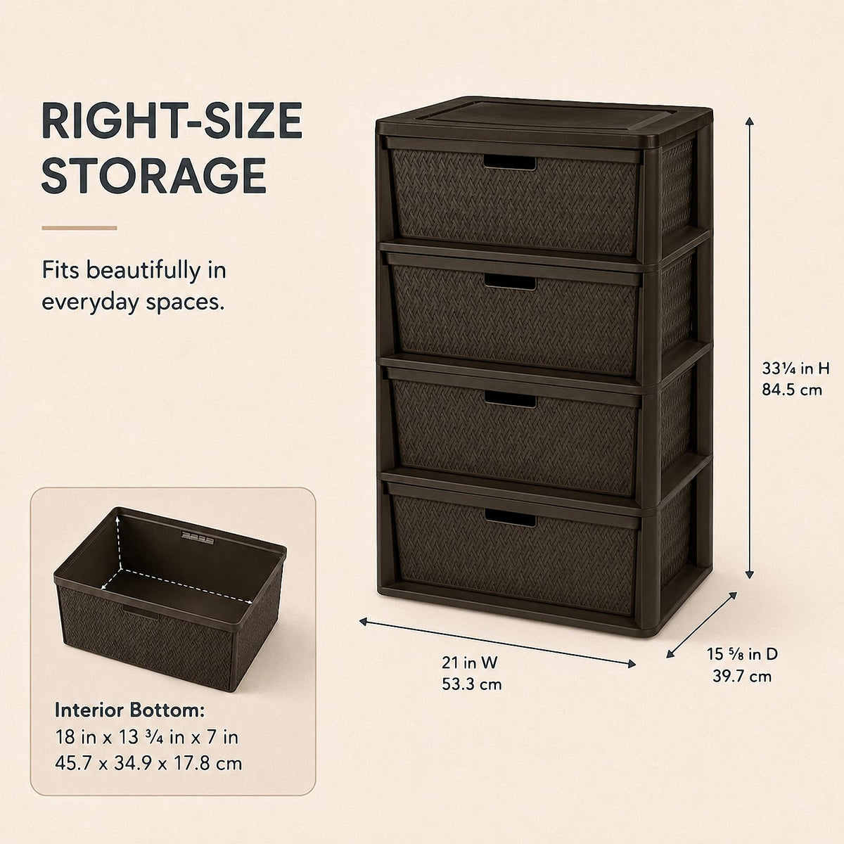 Brown 4-Drawer Plastic Storage Tower D6597