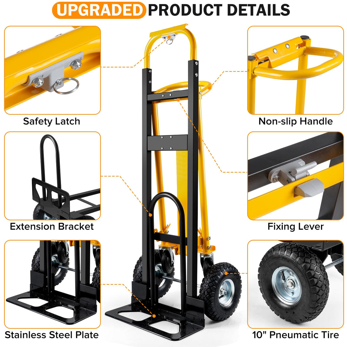 3 in 1 Convertible Hand Truck Dolly Cart with 10" Pneumatic Wheels, 1000LBS Capacity H288715
