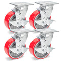 5 Inch Polyurethane Swivel Plate Casters Set of 4 with Brake Q90446