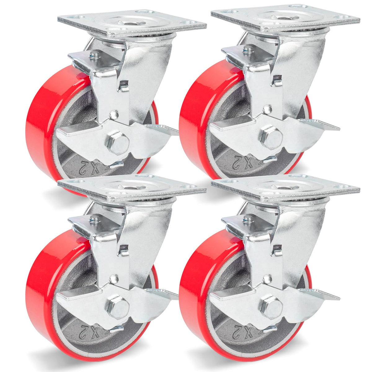 5 Inch Polyurethane Swivel Plate Casters Set of 4 with Brake Q90446