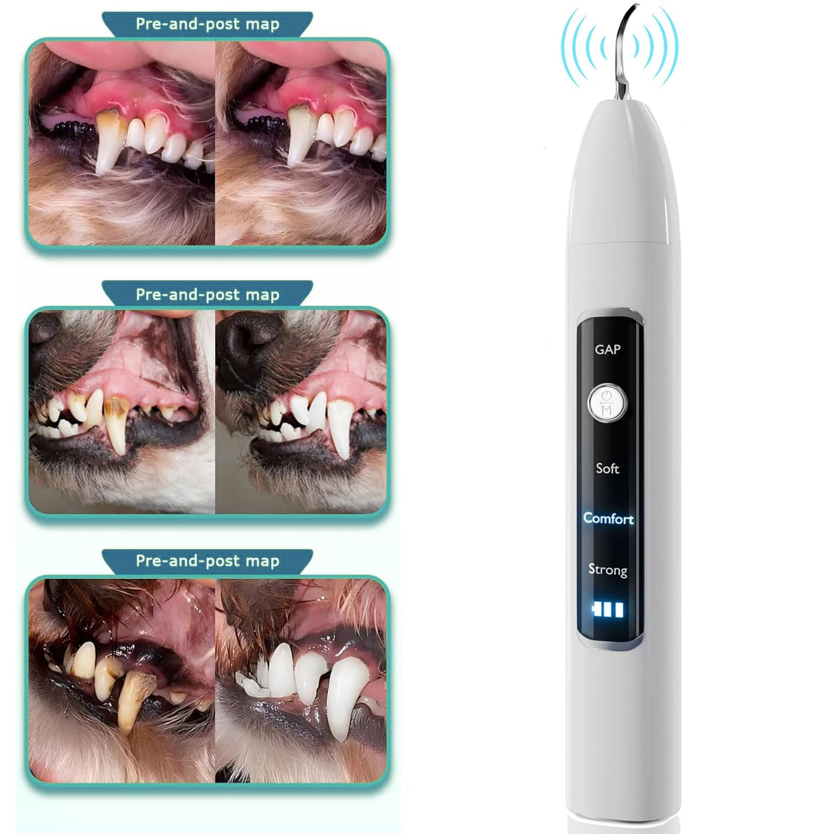 Ultrasonic Pet Dental Cleaner with 4 Tips, 3 Modes, LED, White S683040