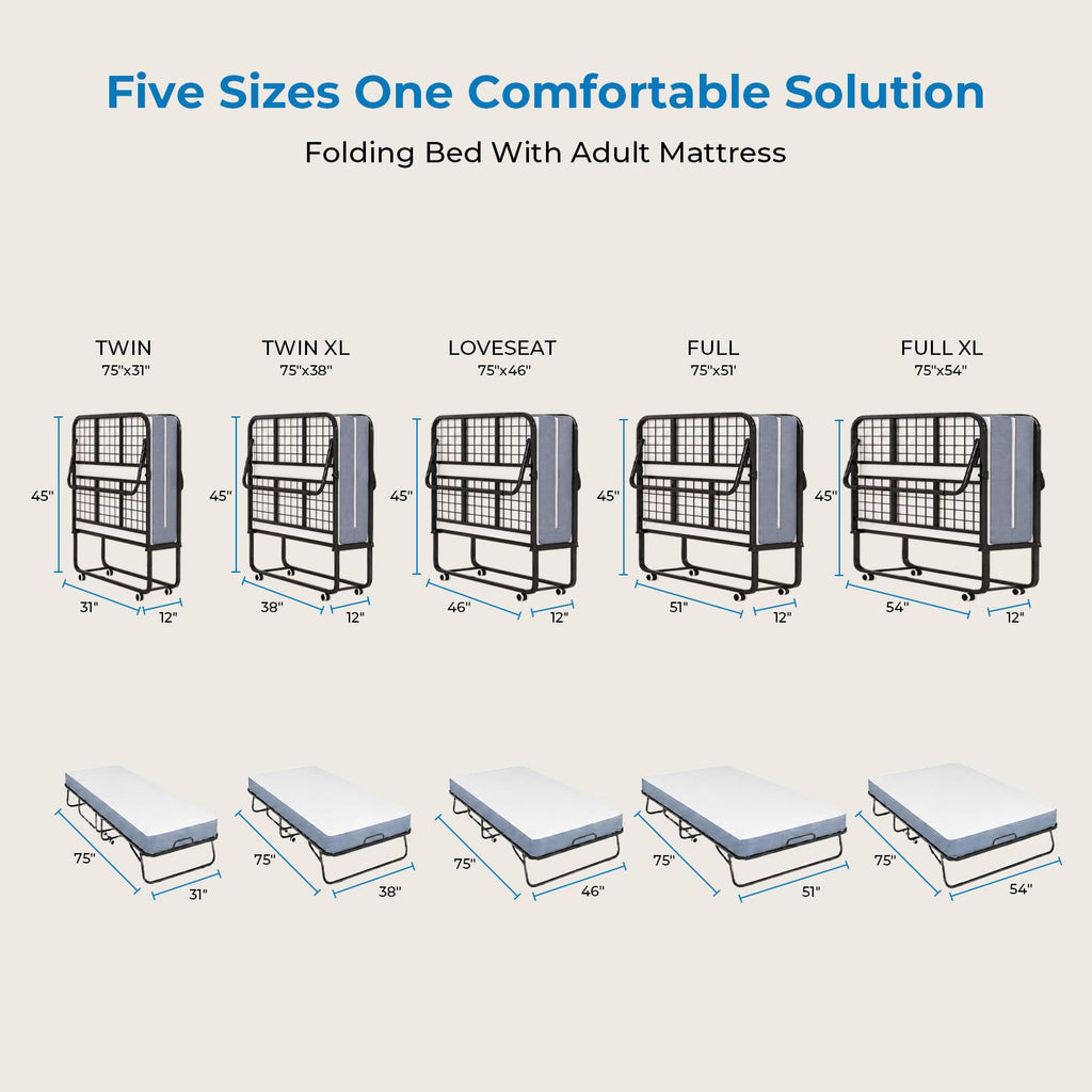 Folding Bed with 5" Foam Mattress Queen Size Metal Frame I22652