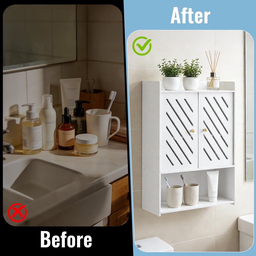 Wall Mounted 4-Tier White Bathroom Storage Cabinet with Door and Shelf Z4472