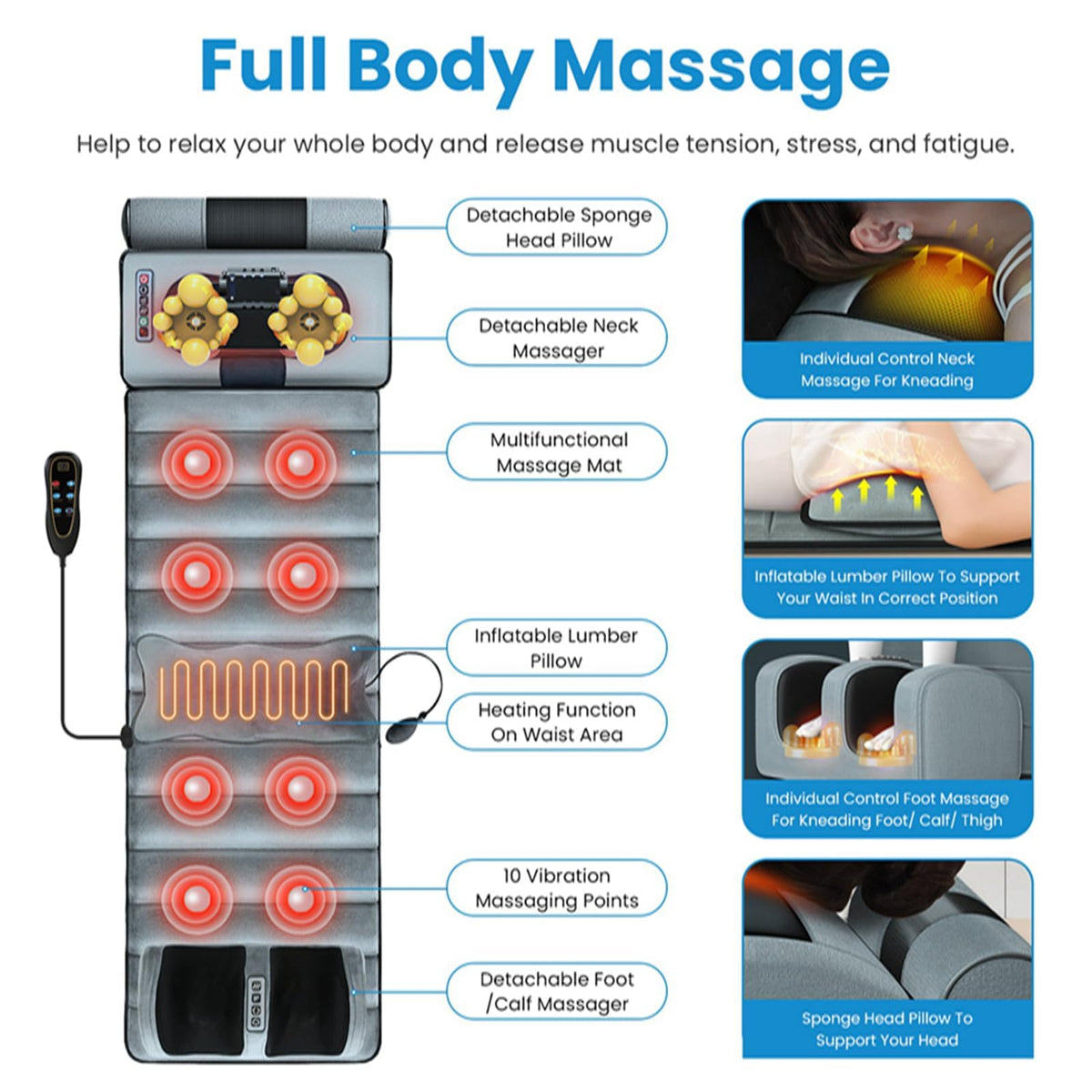 Full Body Electric Heating Vibration Massage Mat Cushion N4109
